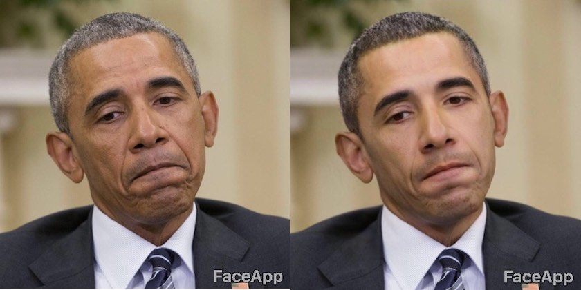 چهره فیس اپ شده‌ی باراک اوباما که دلیلی بر نژادپرستی این اپلیکیشن شناخته شده است.